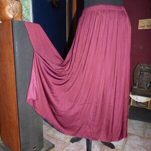 KORI GOTH BOHO WEDDING BURGUNDY LONG MAXI WISP SKIRT 2 SIDE SLITS L